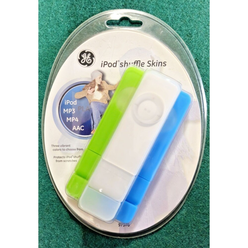 NEW GE iPod Shuffle Skins MP3 MP4 AAC Green White Blue 3 pk NOS sealed